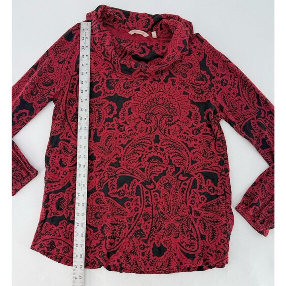 Soft Surroundings  Red/Black Paisley Kendra Waffle‎ Stretch Knit Top Sz M Boho - Picture 8 of 8